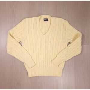 Vintage James River Traders Made In USA Yellow Cable Knit Cotton Sweater Size M